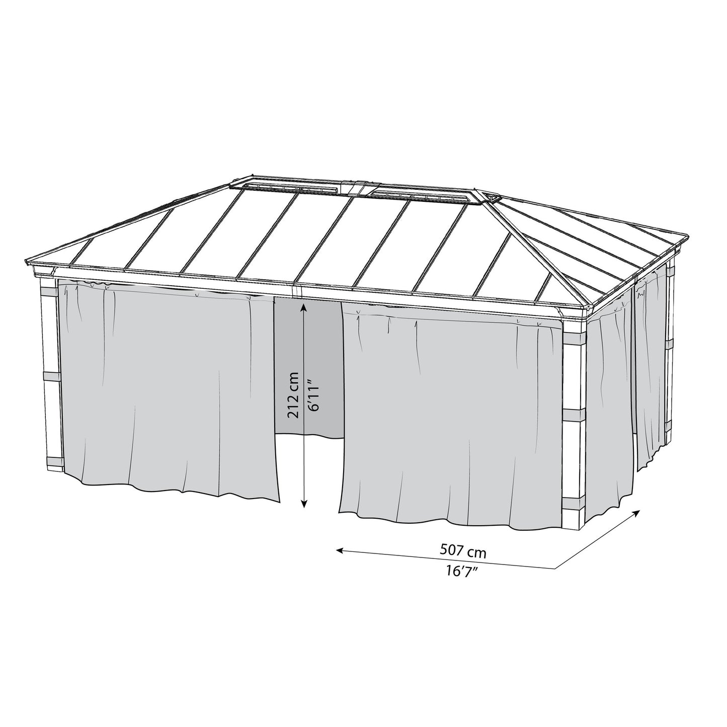 Conjunto de cortinas para gazebo Dallas 360x611 cm