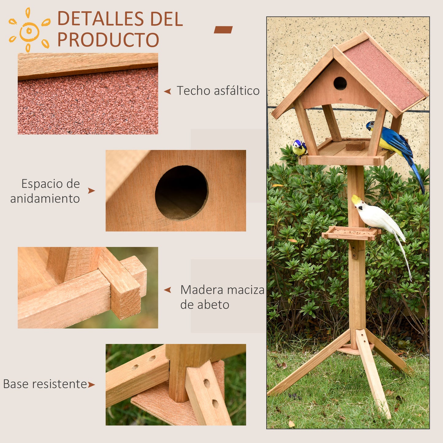 Pawhut Comedero Para Pájaros De Pie De Madera 49x45x139 Cm Con Techo Asfáltico_5
