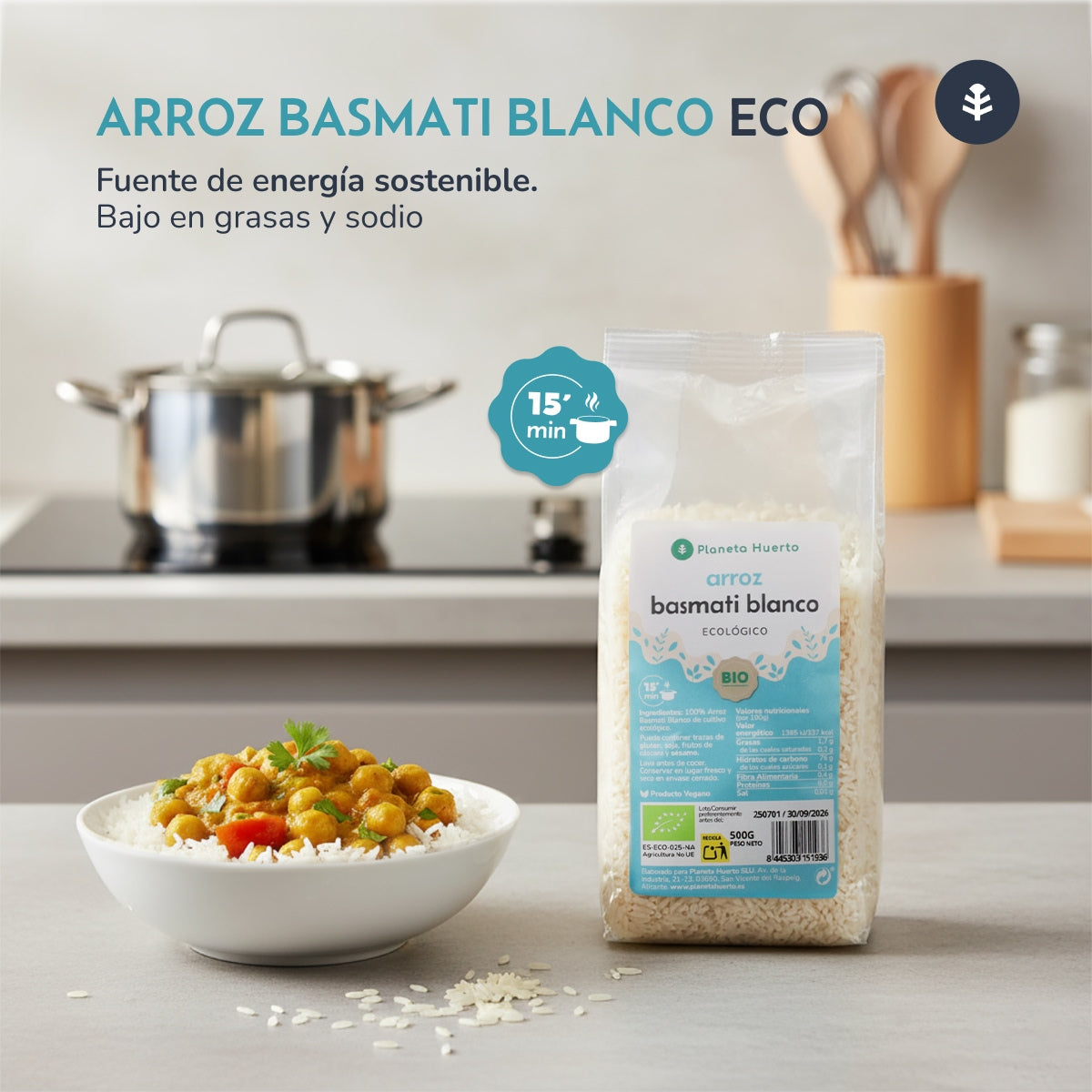 Arroz Basmati Branco Biológico Planeta Huerto 500 g