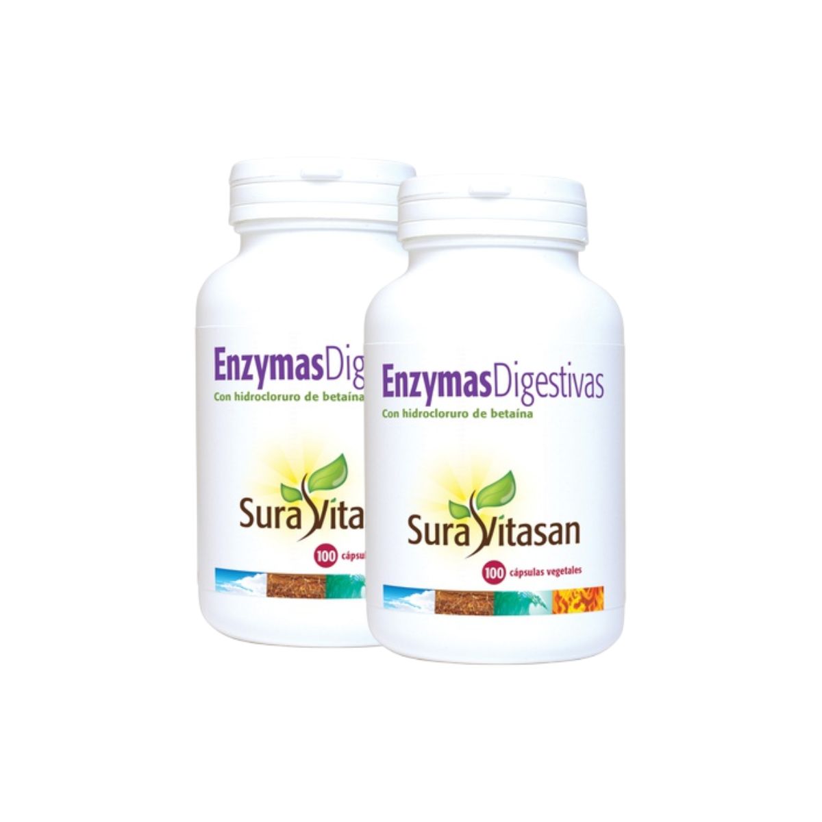 Embalagem de 2 enzimas digestivas Sura Vitasan, 100 cápsulas