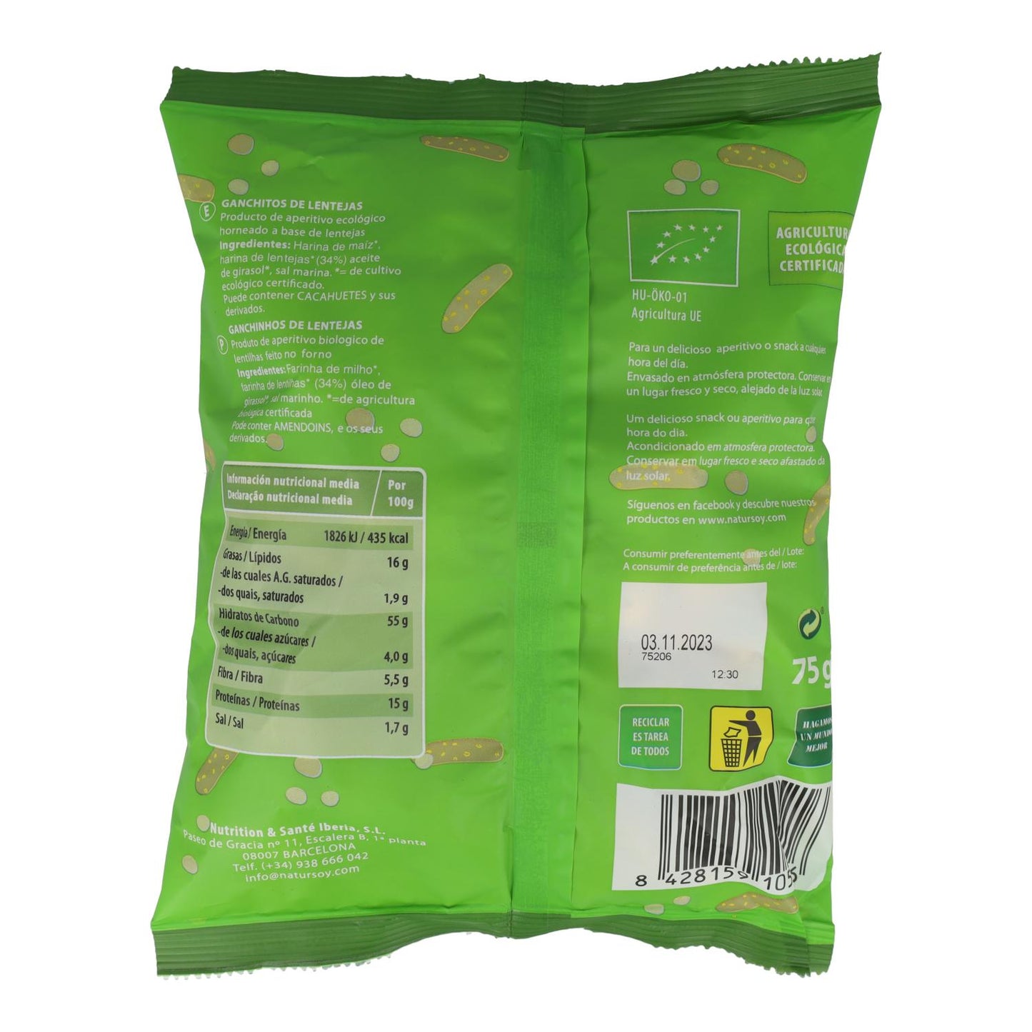 Ganchos para lentilhas, 75 g. Natursoy