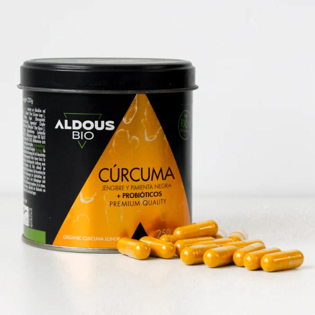 Cúrcuma biológica com gengibre, pimenta preta e probióticos, 250 cápsulas. Aldous Bio