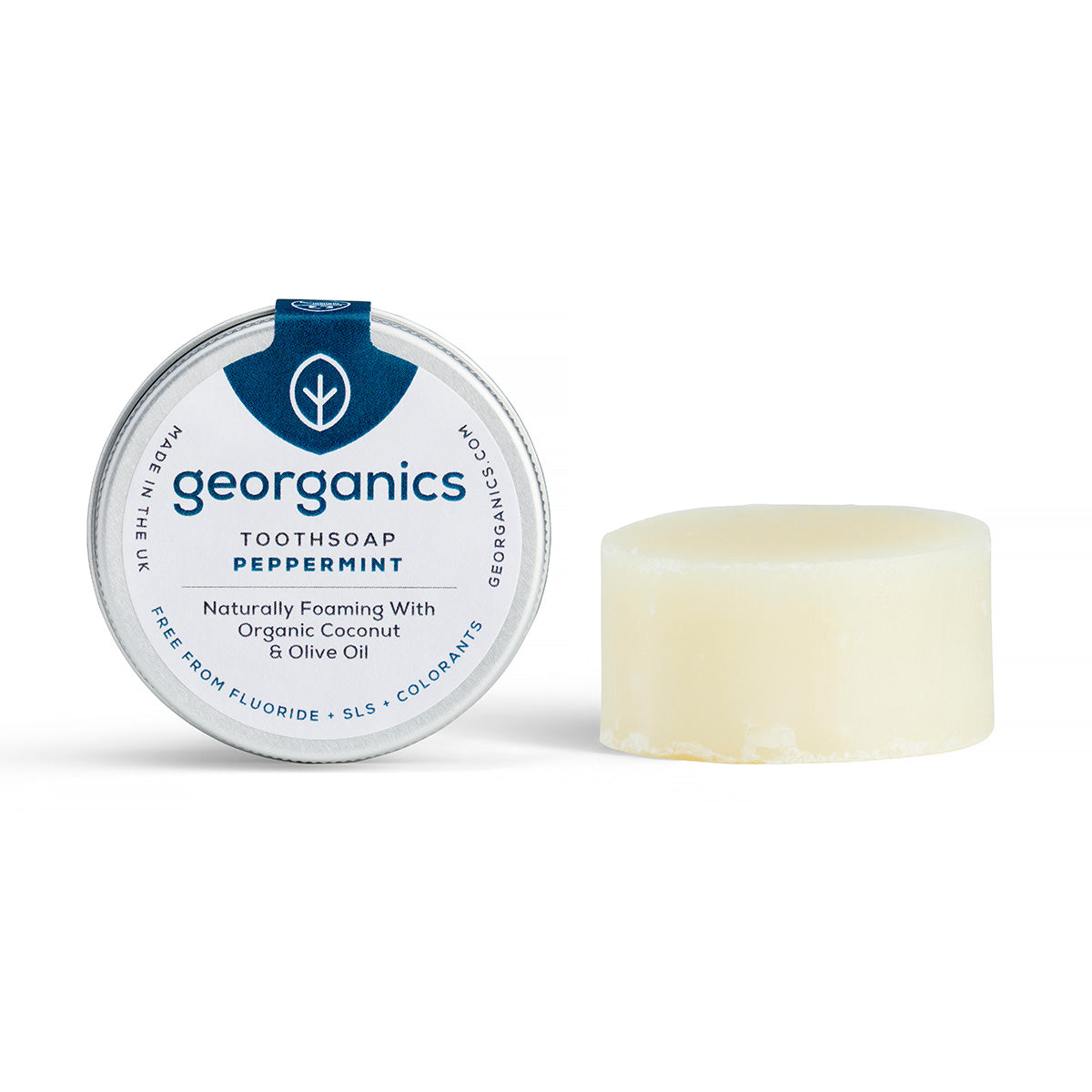 Pasta de dentes sólida natural sem flúor da Georganics com sabor a menta 30 ml
