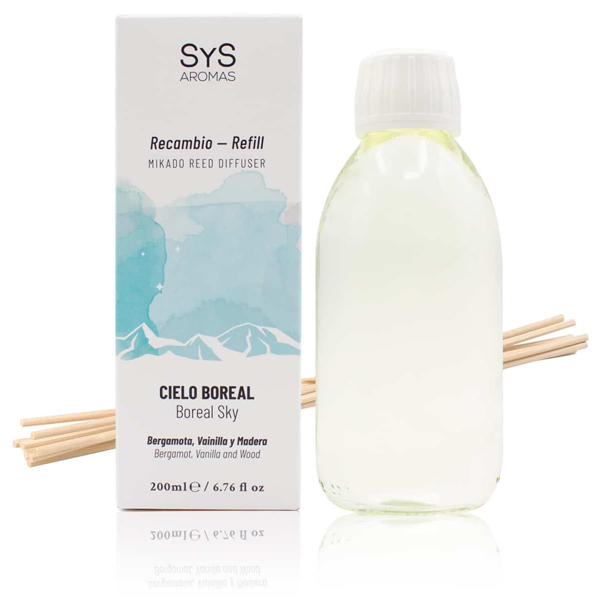 Recambio Mikado Cielo Boreal 200 ml con Varillas | Aroma Fresco y Envolvente | Refill Difusor | Larga Duración_0