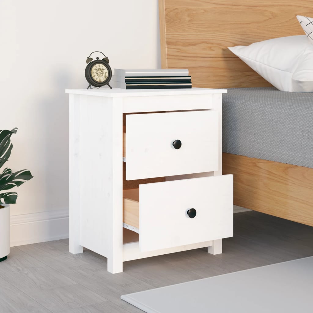 Mesita De Noche Madera Maciza De Pino Blanca 50x35x61,5 Cm_4