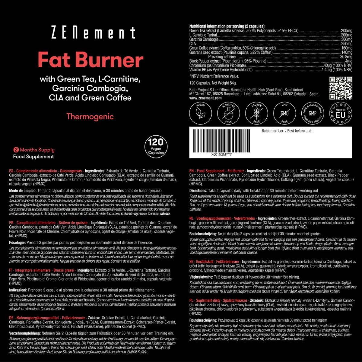Zenement Thermogenic Fat Burner, 120 comprimidos