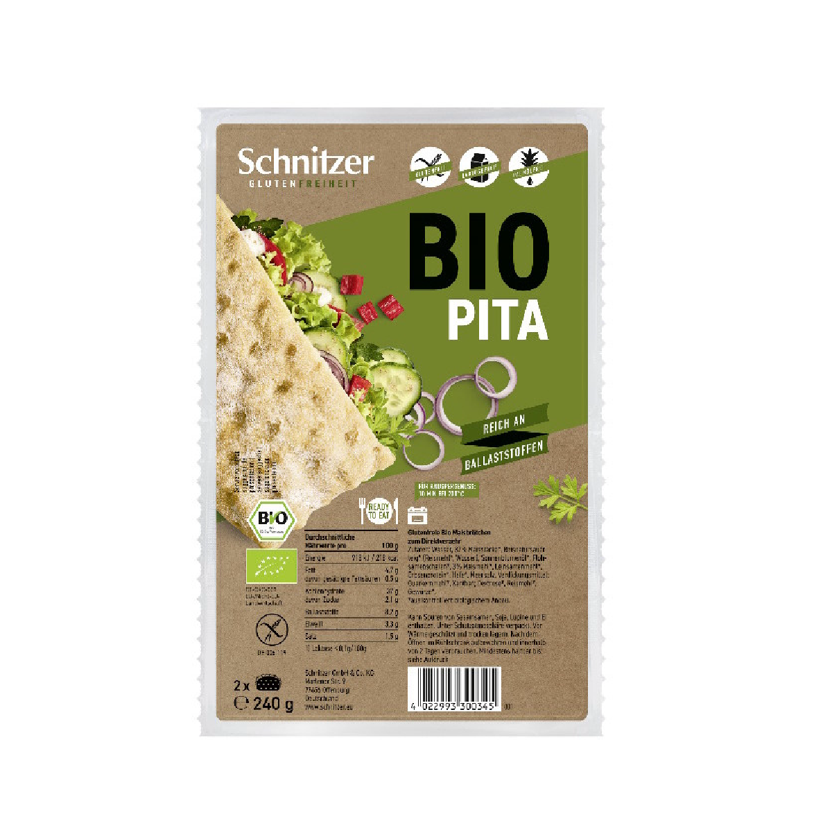 Pão Pita Orgânico Schnitzer Sem Glúten 240 g