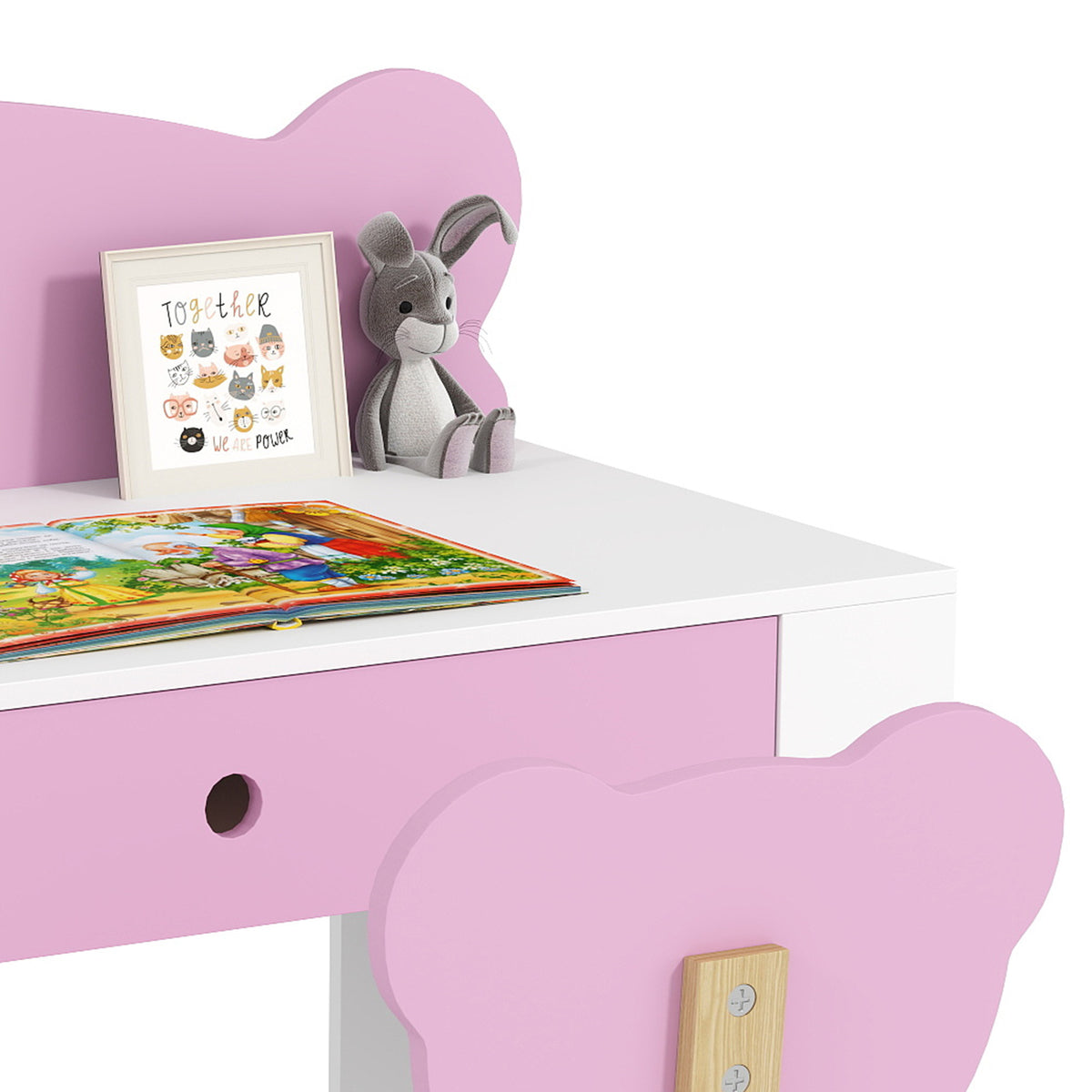 Secretária E Cadeira Para Crianças Aiyaplay Mdf E Madeira De Pinho Rosa 80x41x74,5 Cm_5