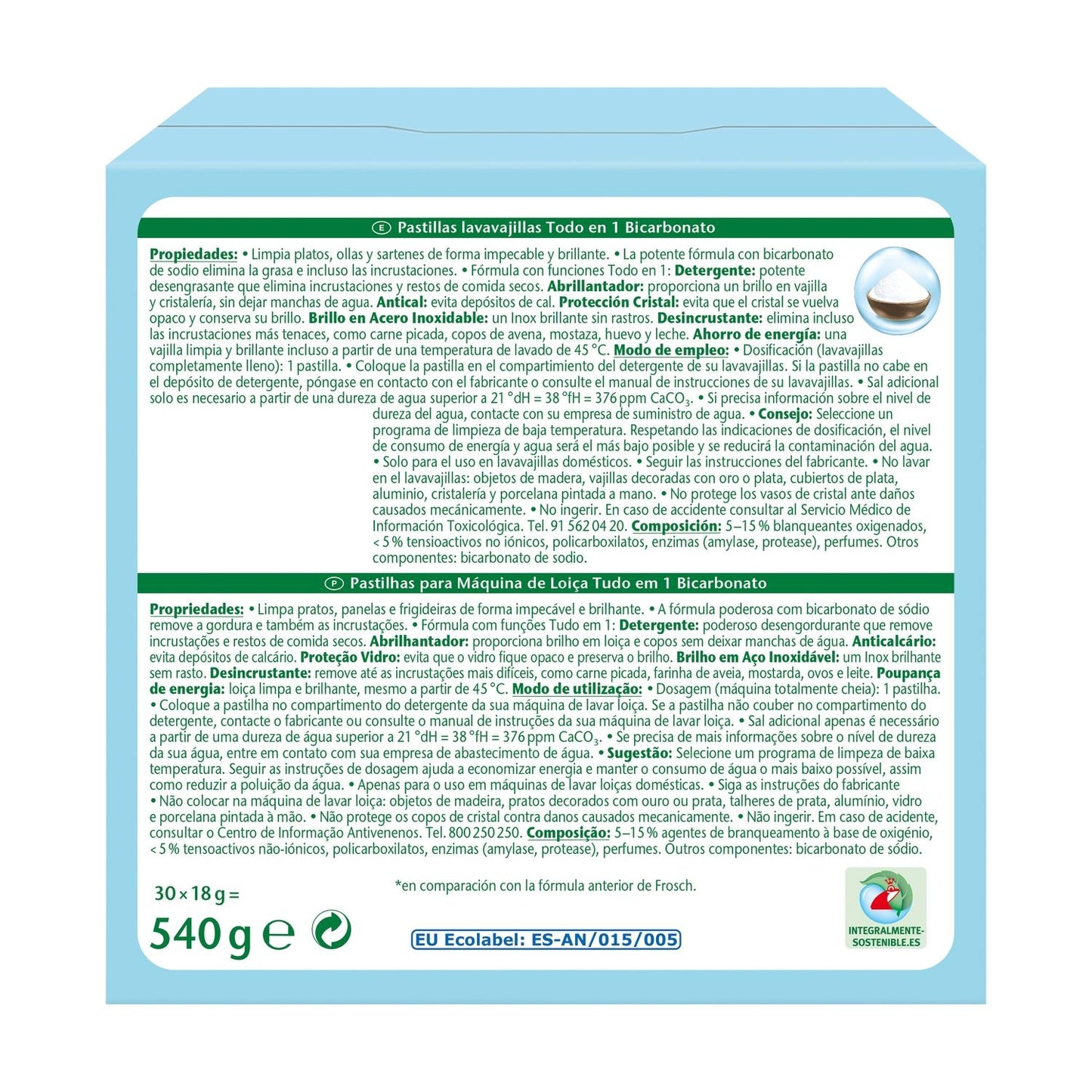 Embalagem de 10 pastilhas Frosch para máquina de lavar louça com 30 pastilhas
