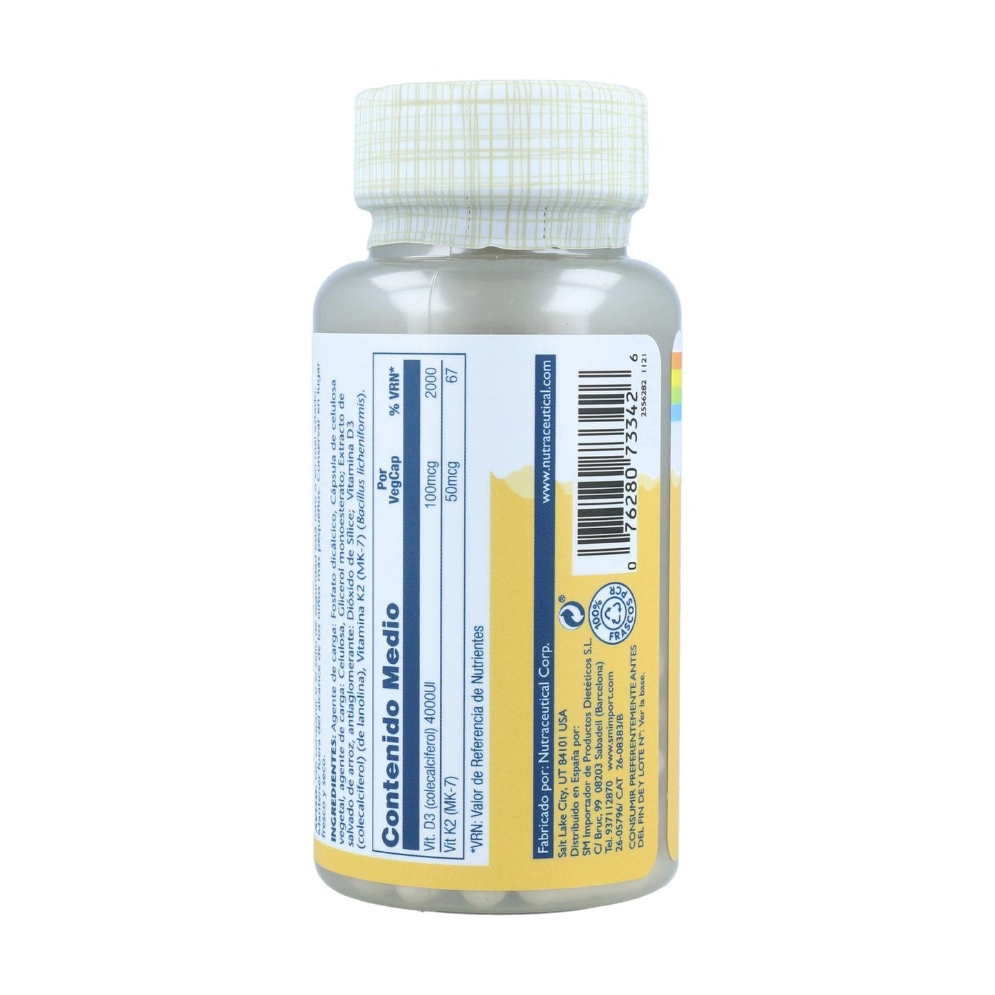 Vitamina D3 e K2 (Mk7) 120 Cápsulas Solaray