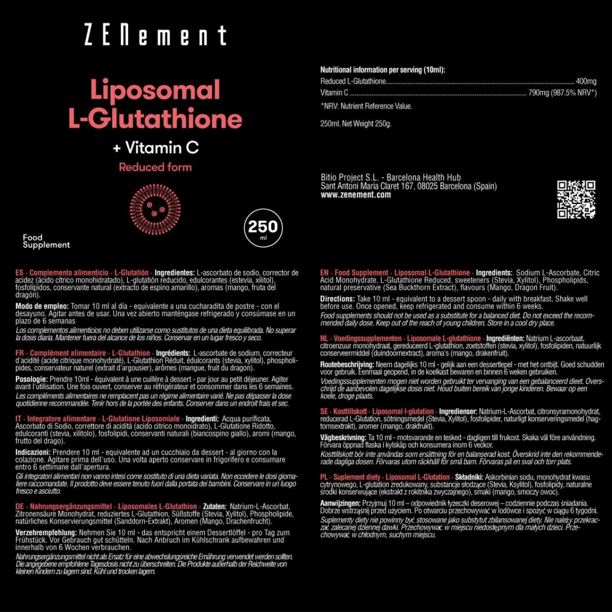Zenement Liposomed L-Glutationa + Vitamina C, 250 ml