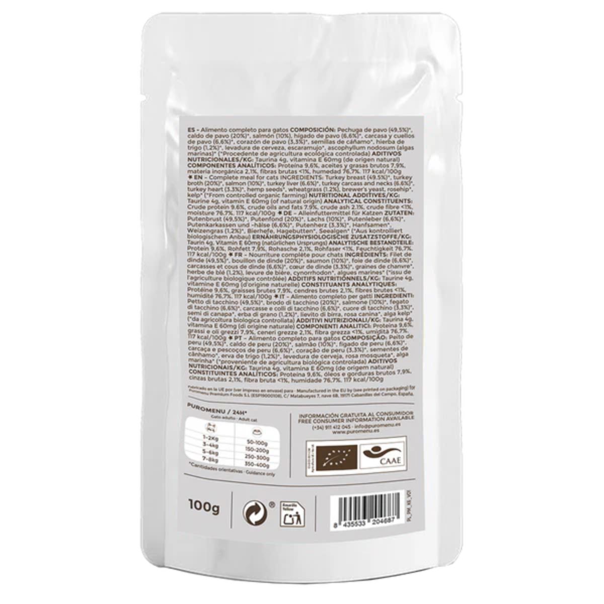 Comida húmida Barf para gatos Michi Pampers BIO (Peru e slamón) Puromenu 100 g