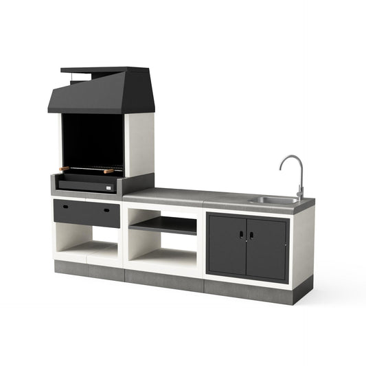 Cozinha exterior Kitaway com churrasqueira, bancada e lava-loiça Tuozi