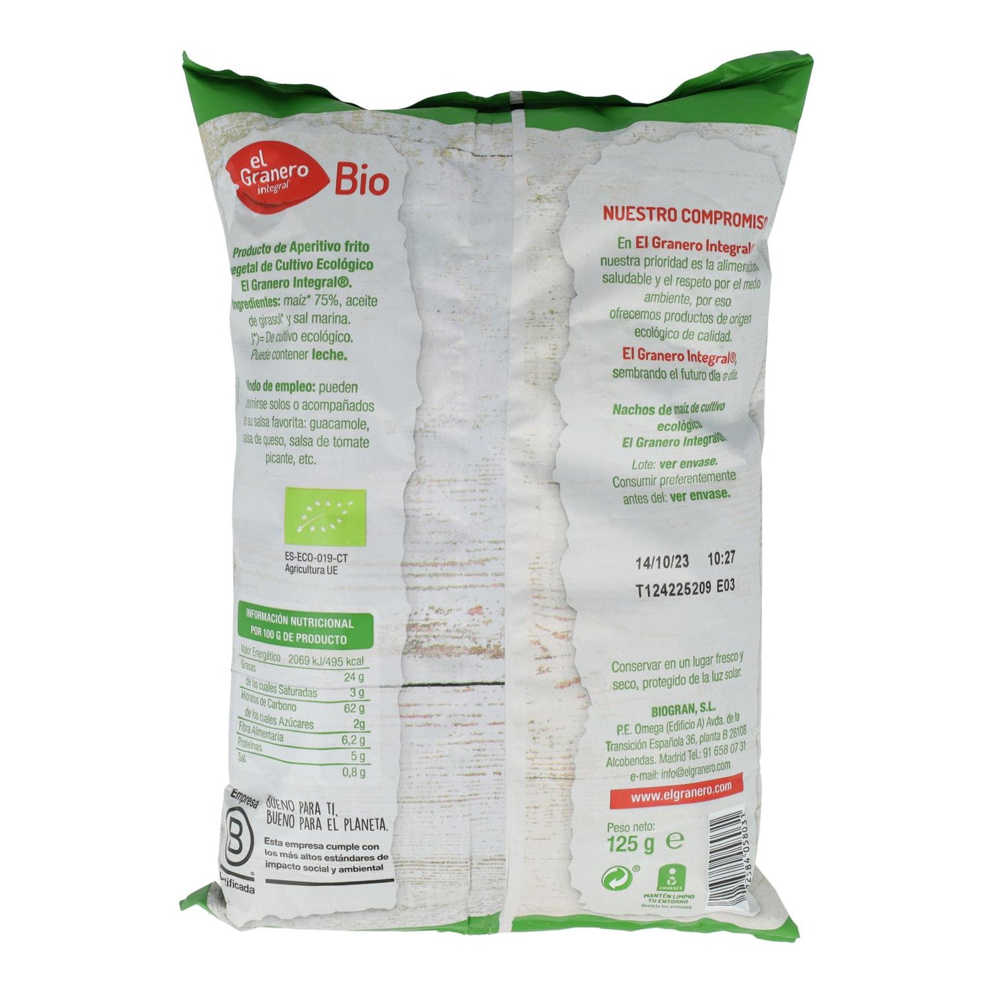 Nachos Biológicos El Granero, 125 g