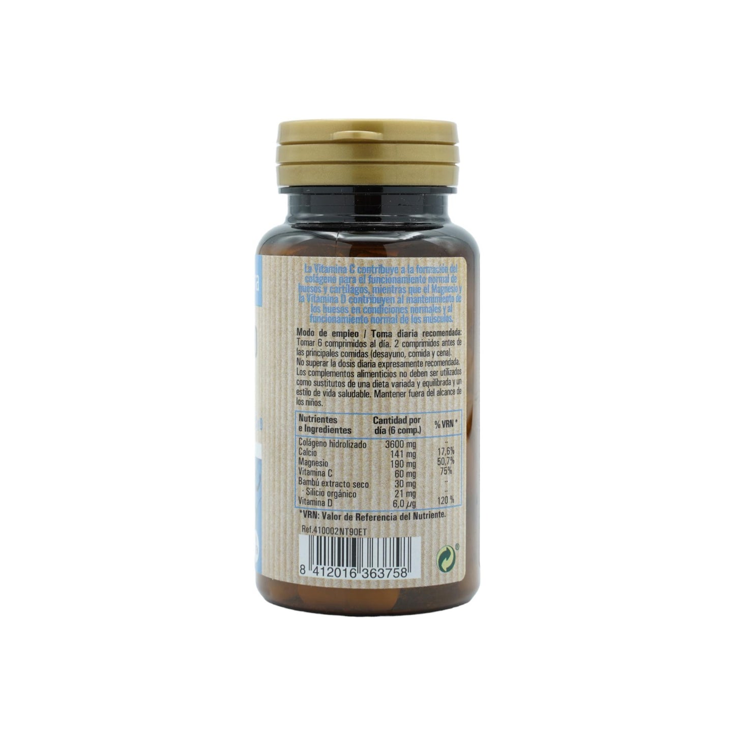 Colagénio hidrolisado com magnésio + silício orgânico + cálcio + vitaminas C e D, 90 comprimidos. NaturTierra