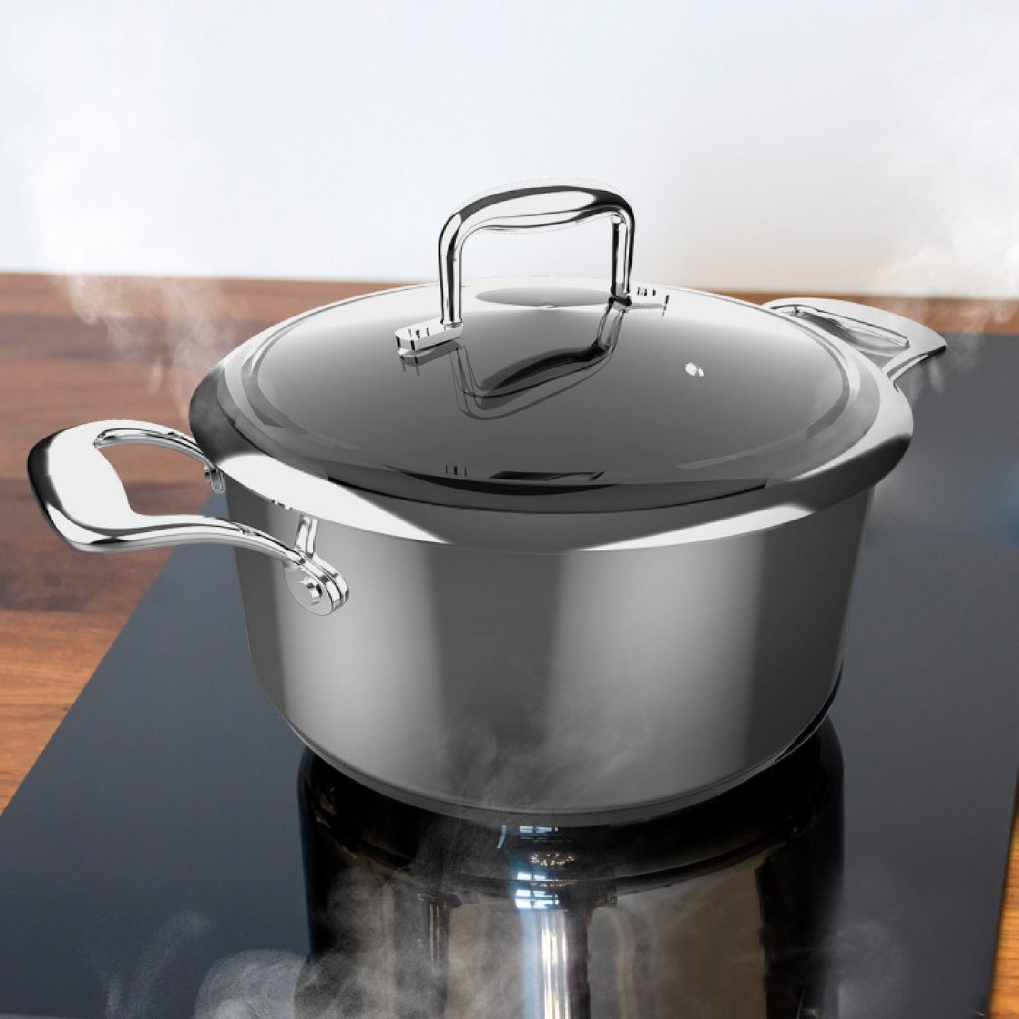 Olla Polka Classy 24 Pot Steel. Diámetro 24 Cm, Capacidad 4 L, Acero Inoxidable 18/10, Revestimiento Antiadherente, Asas Remachadas, Tapa De Cristal_2