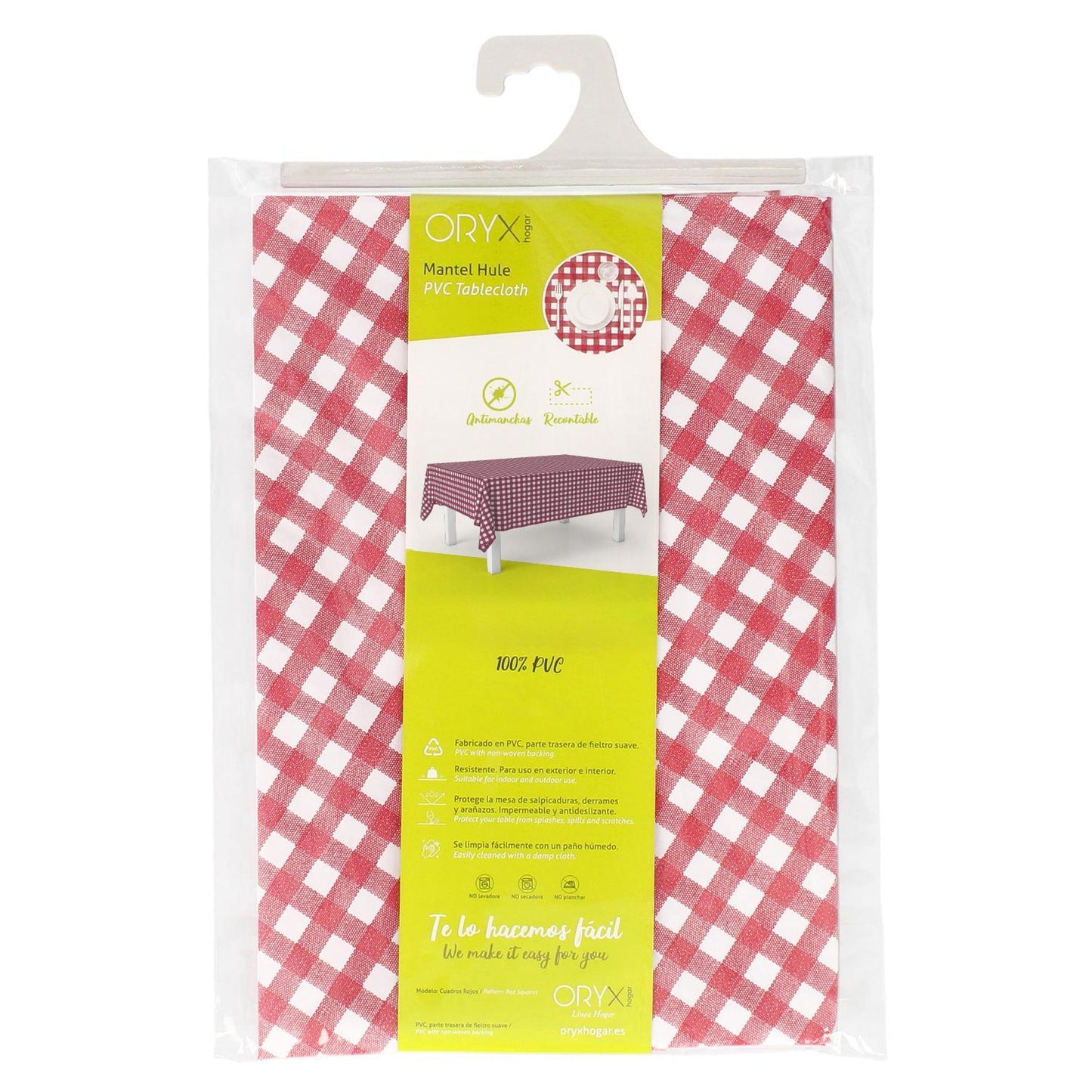 Mantel Hule Rectangular Cuadros Rojos Impermeable Antimanchas Pvc 140x250 Cm. Recortable Uso Interior Y Exterior_3
