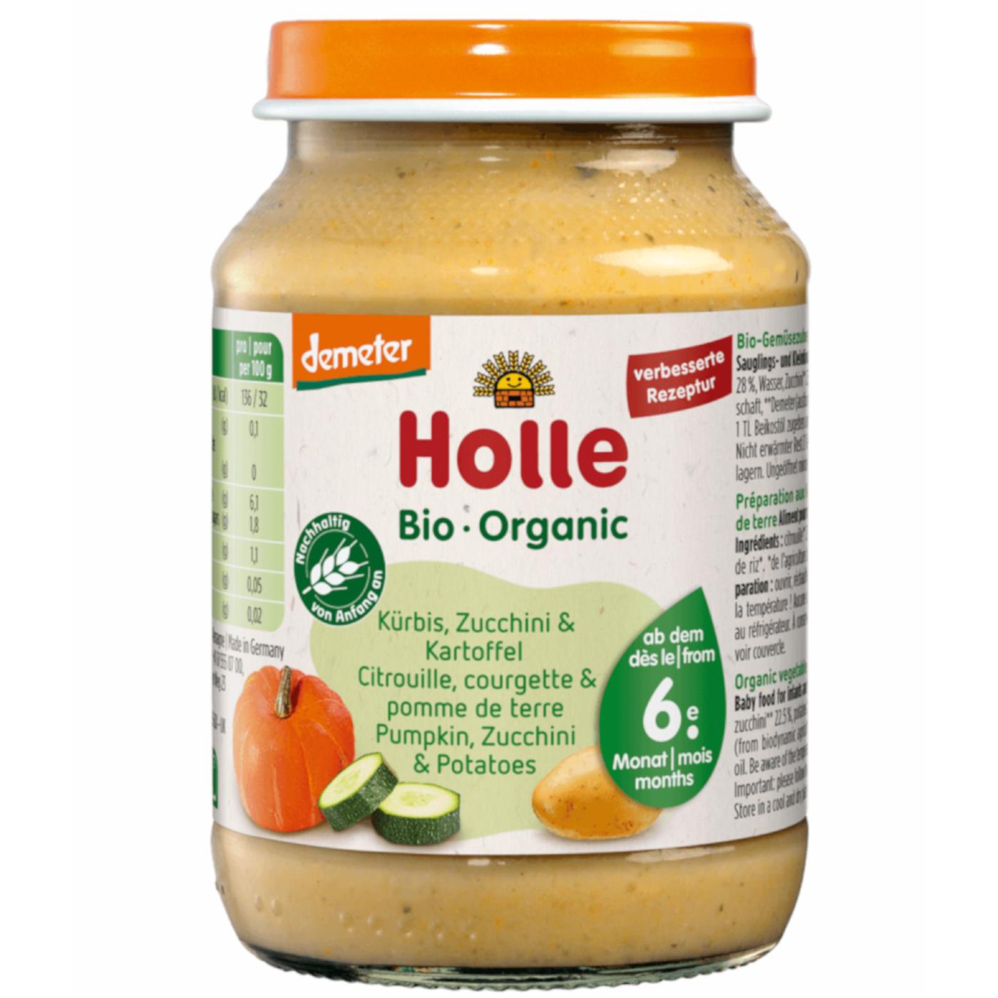 Holle ECO courgette, abóbora e batata pote +6M 190 g
