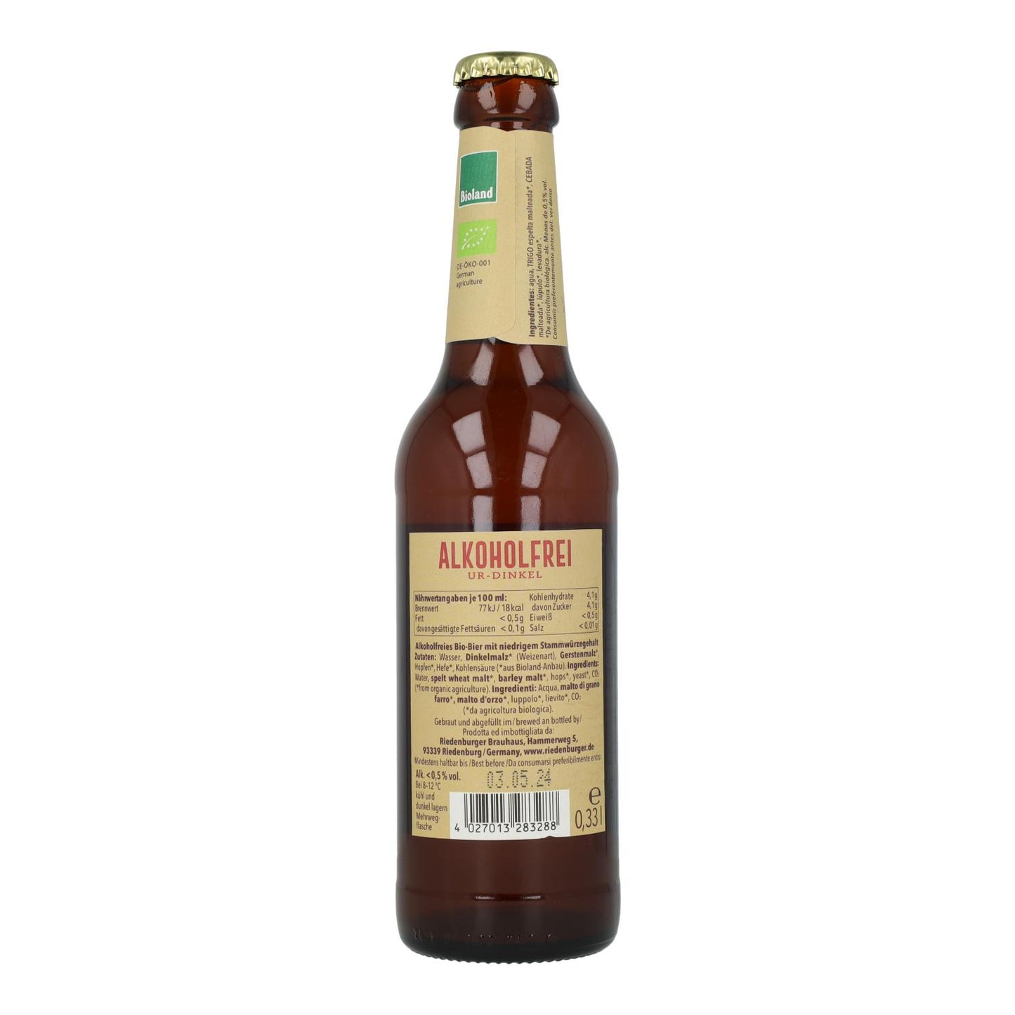 Cerveja de Espelta Biológica sem Álcool Riedenburger 33cl