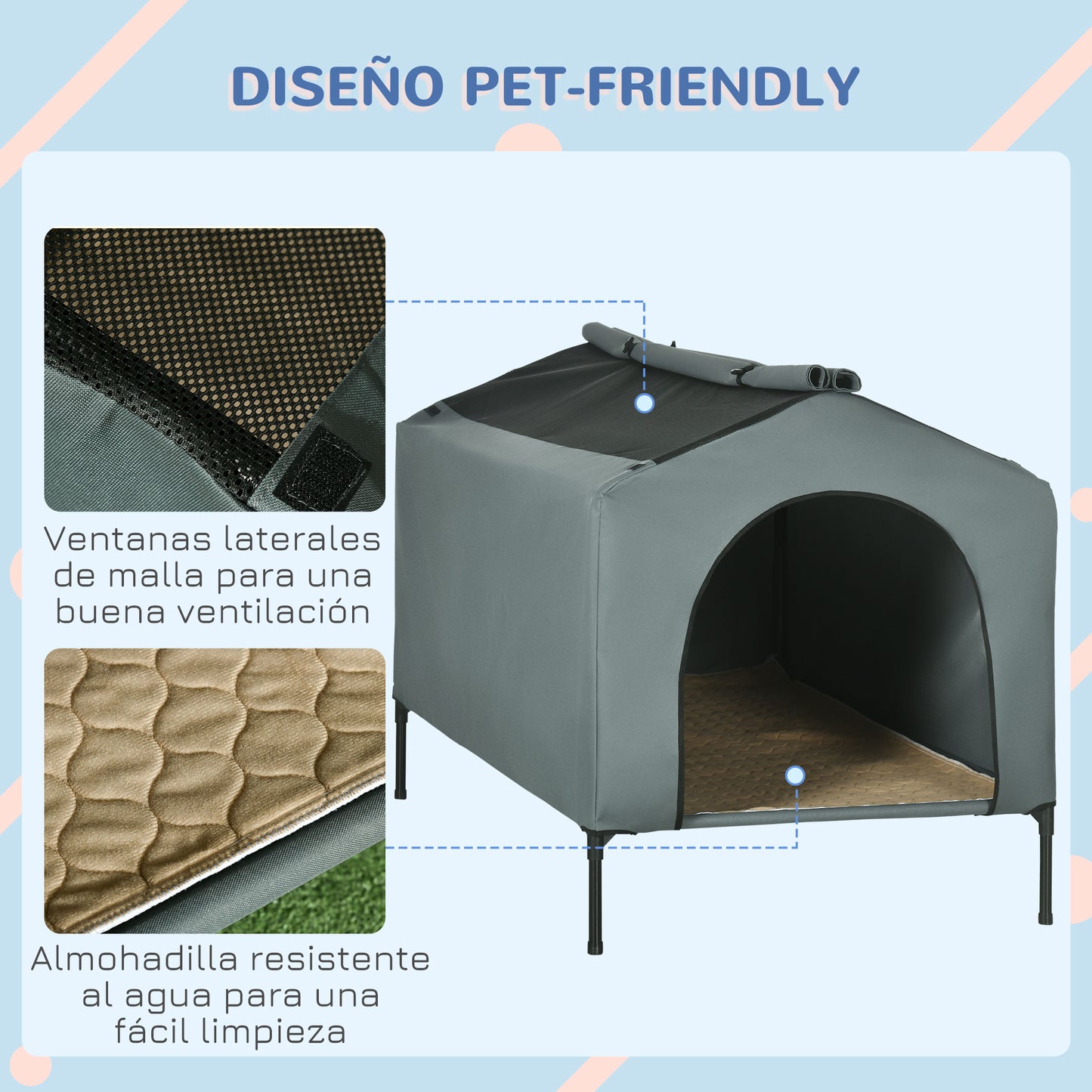 Pawhut Caseta Para Perros Grandes Con Cubierta Exterior 130x85x95 Cm Gris_5