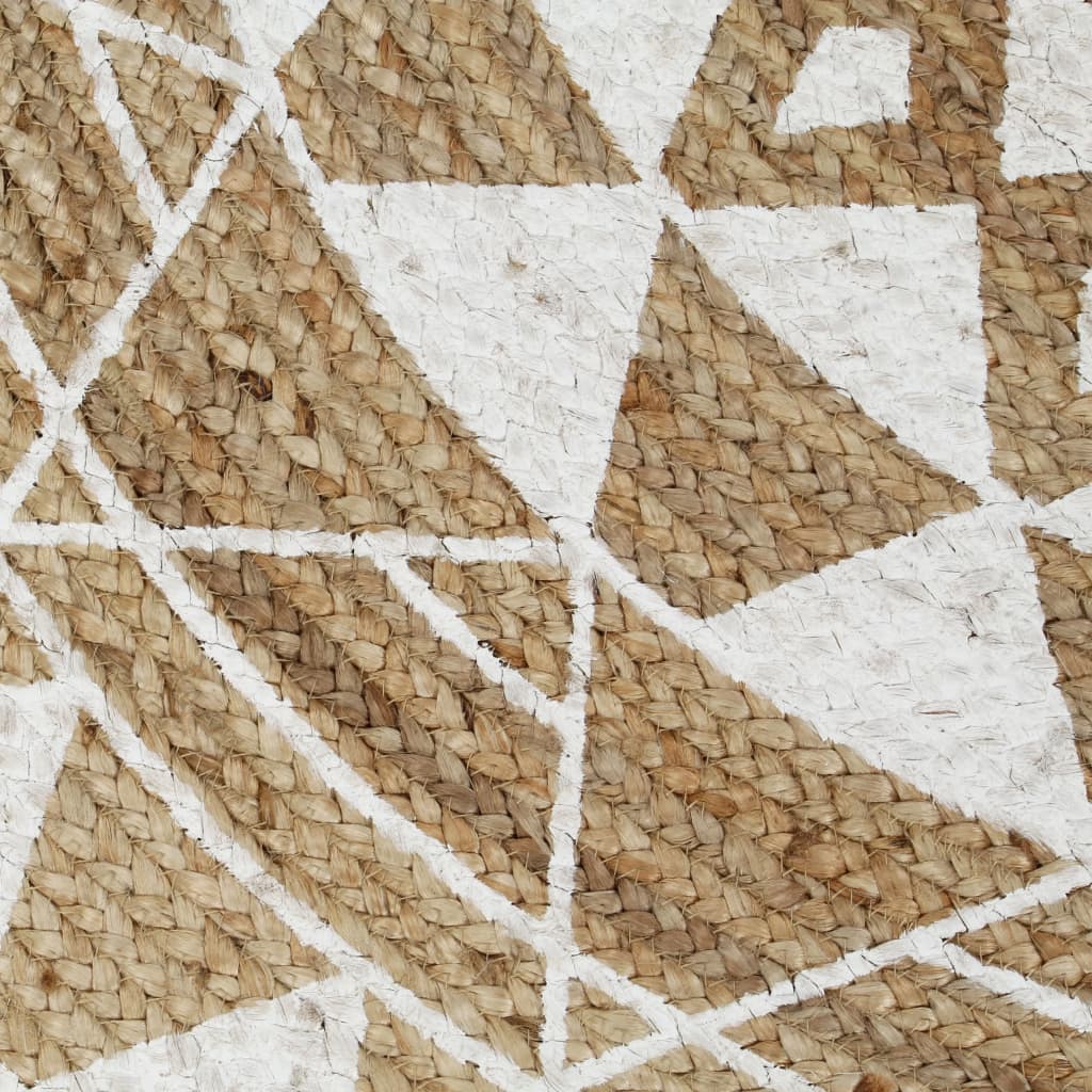 Alfombra De Yute Tejida A Mano Con Estampado Blanco 120 Cm / Vetonek_4