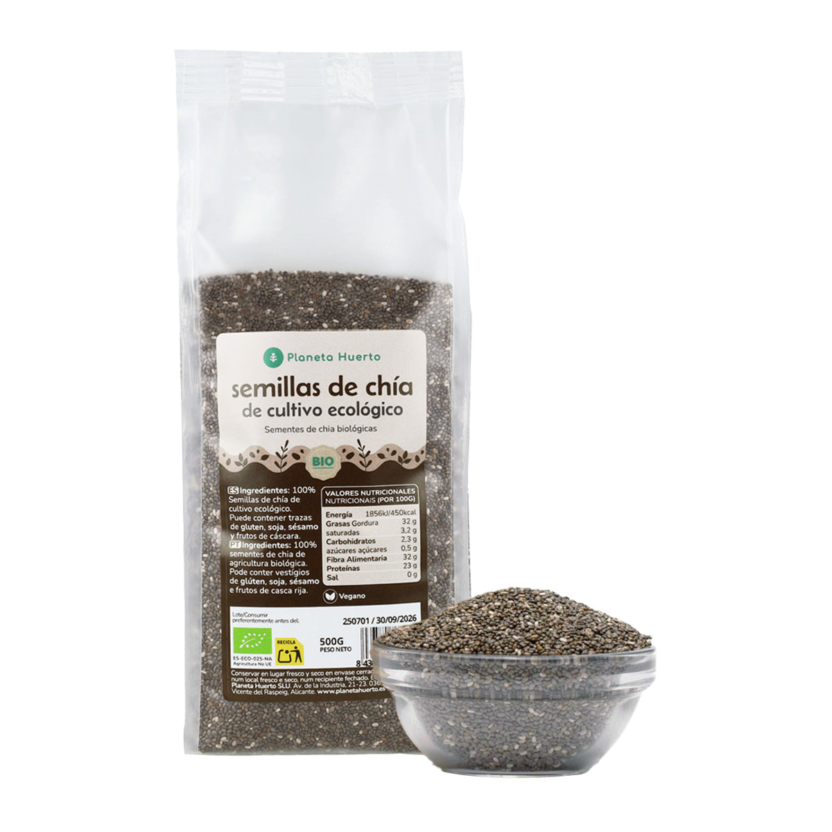 Embalagem com 2 Sementes de Chia Planeta Huerto ECO 500 g