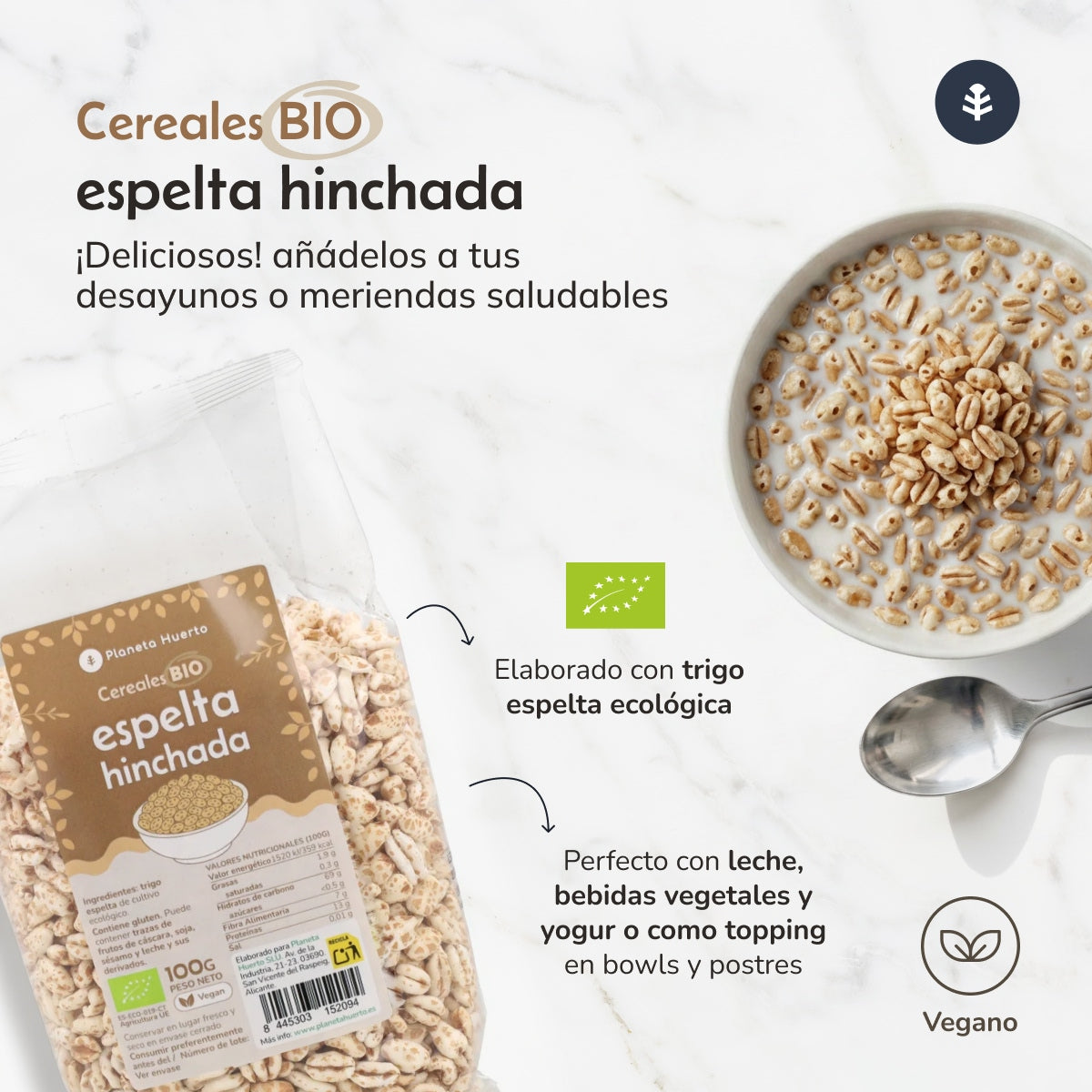 Pack 12x Trigo espelta hinchada ECO Planeta Huerto 100 g