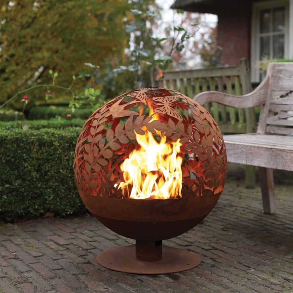 Esschert Design Patrón De Hoja De Bola De Fuego Cortado Con Láser Marrón Óxido Ff294_0