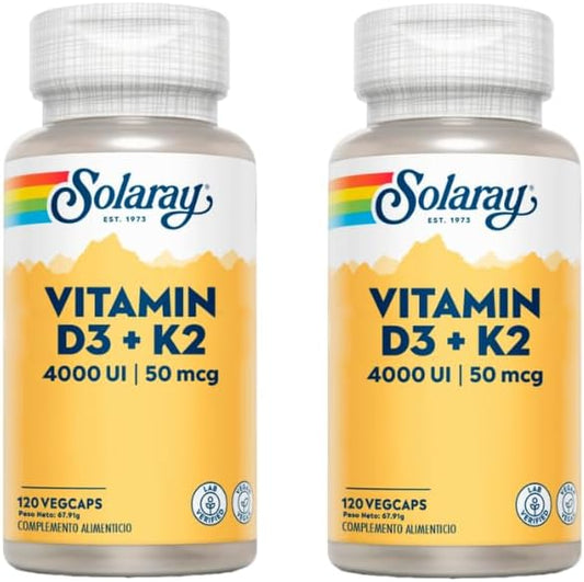 Embalagem 2X Vitamina D3 e K2 (Mk7) 120 Cápsulas Solaray