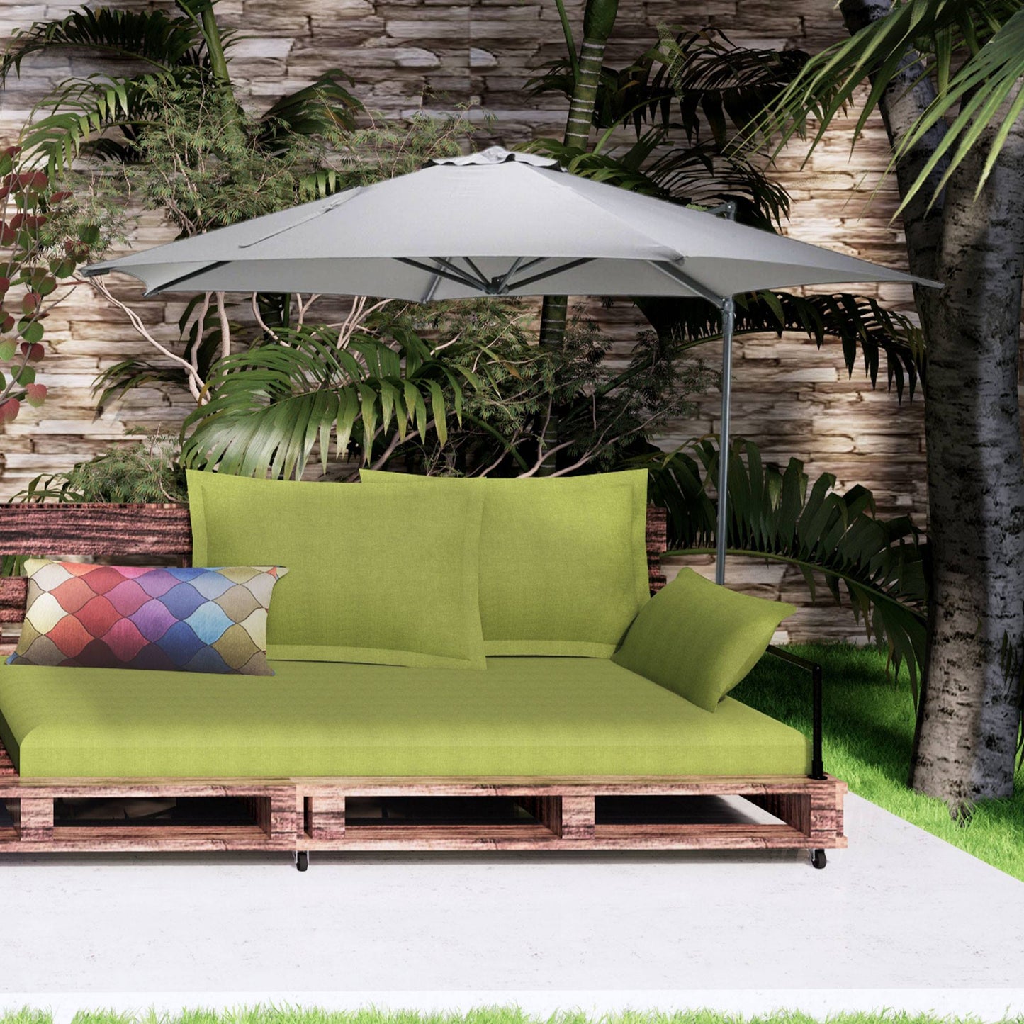 Well Home - Sombrilla Colgante Push Up Ø270cm Gris Claro Con Base De Acero Cruzado_2