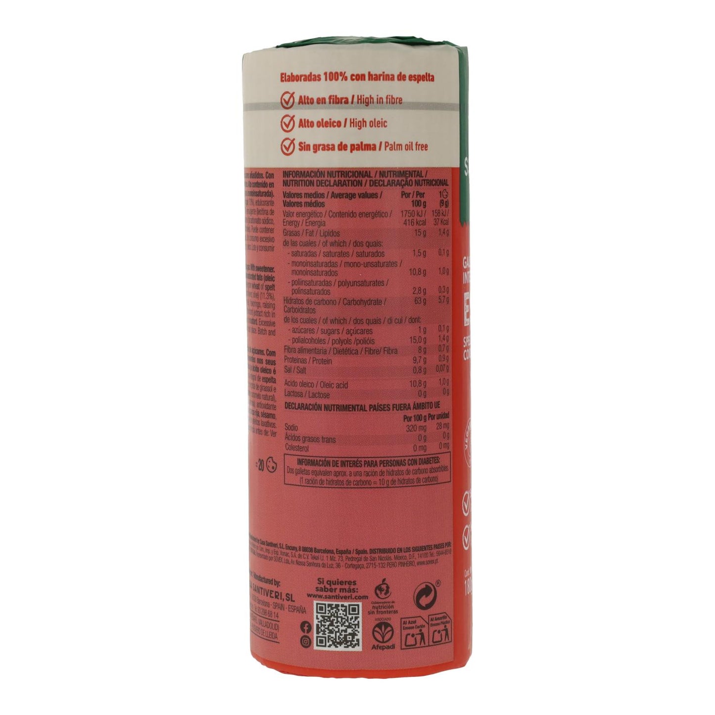 Bolachas integrais de espelta Santiveri 0% açúcares 180 g