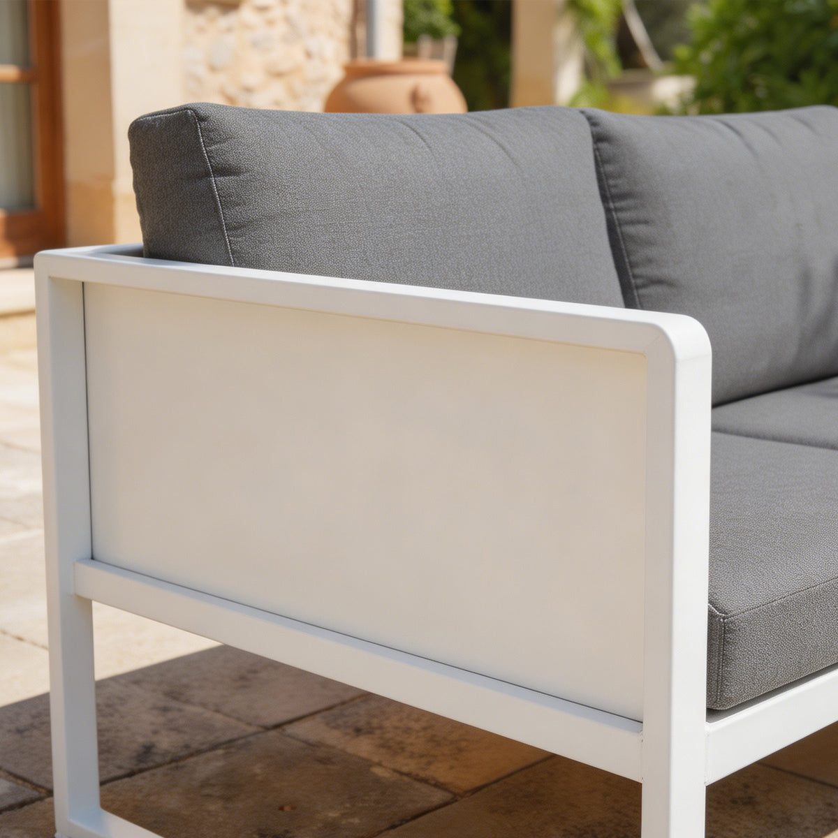 Muebles De Jardín Outsunny Metal, Texteline Gris Claro Y Blanco 120x59.5x62.5 Cm_5