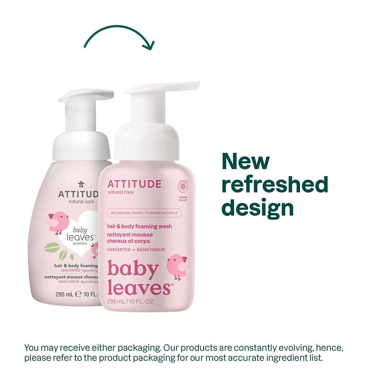 Sabonete líquido espumante para bebé Attitude 2 em 1, sem fragrância, 295 ml