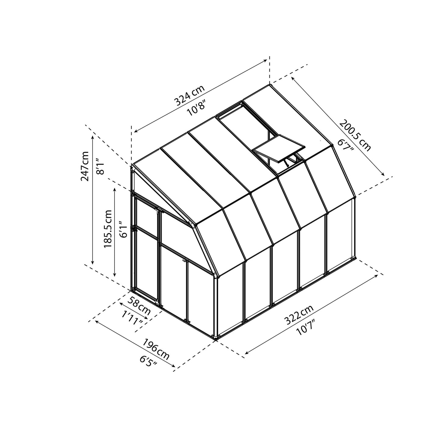Pérgola fechada para solário 324x200 cm