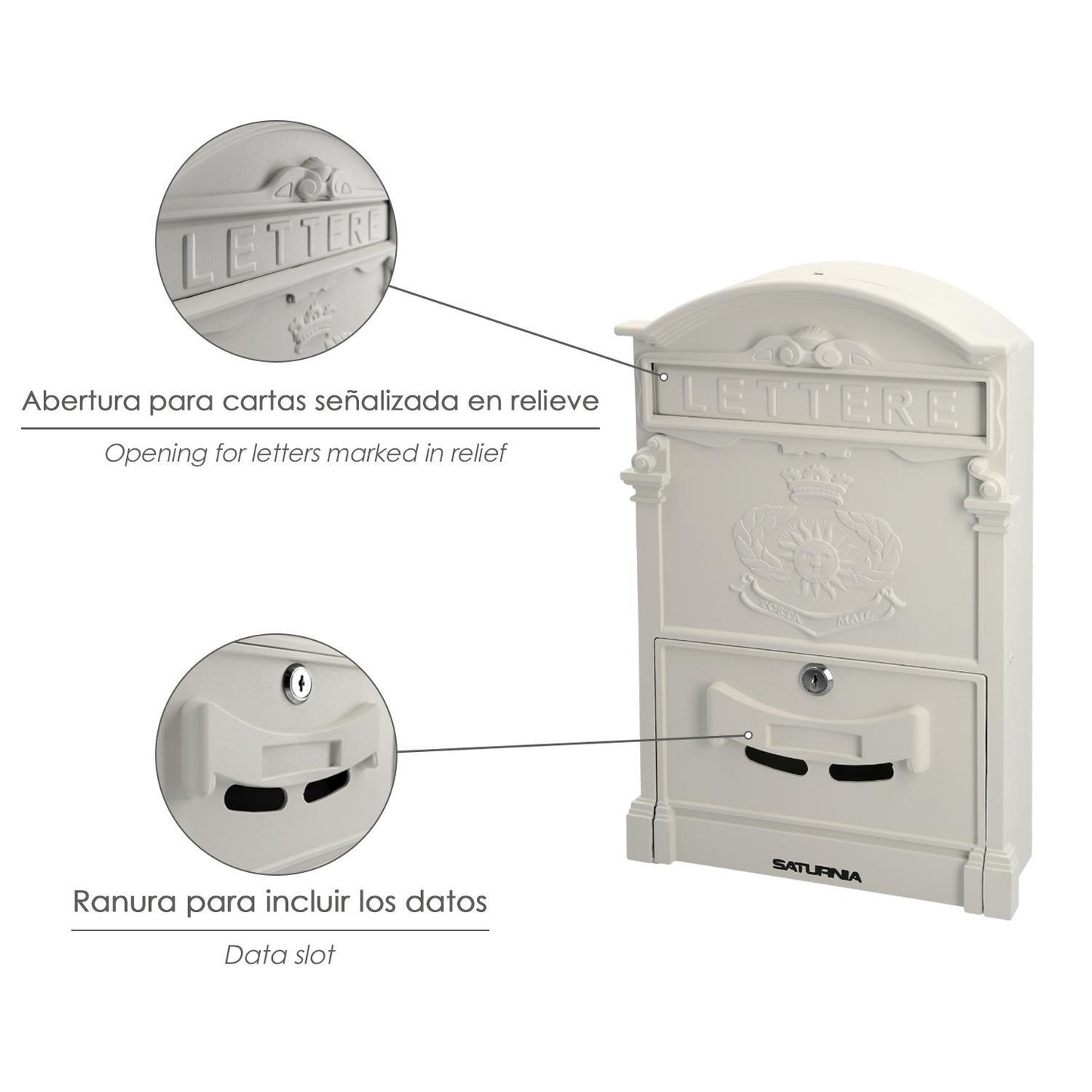 Buzon Jardín Aluminio Fundido Blanco Palace 255 X 410 X 90 Mm.