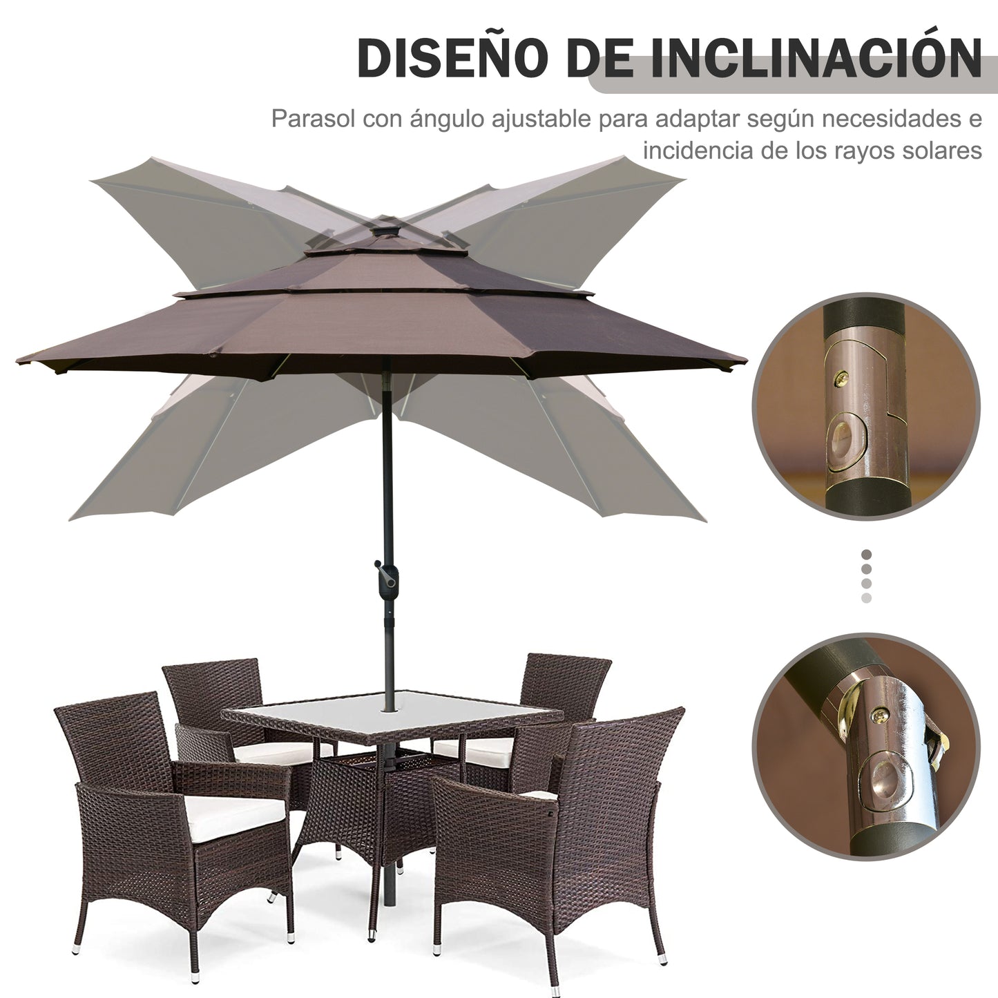 Outsunny Sombrilla De Jardín Ø300x250cm Con Luces Led Y Panel Solar Manivela_5