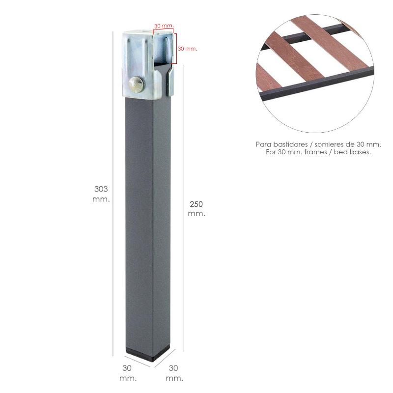 Juego Patas Somier Cuadradas (4 Unidades) Tubo 30x30 Mm. Para Somier De 30x30 Mm. Altura 25 Cm._1