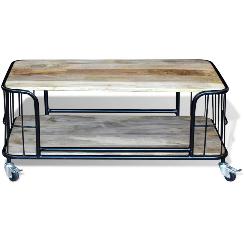 Mesa De Centro De Madera Maciza De Mango 100x50x35 Cm_4