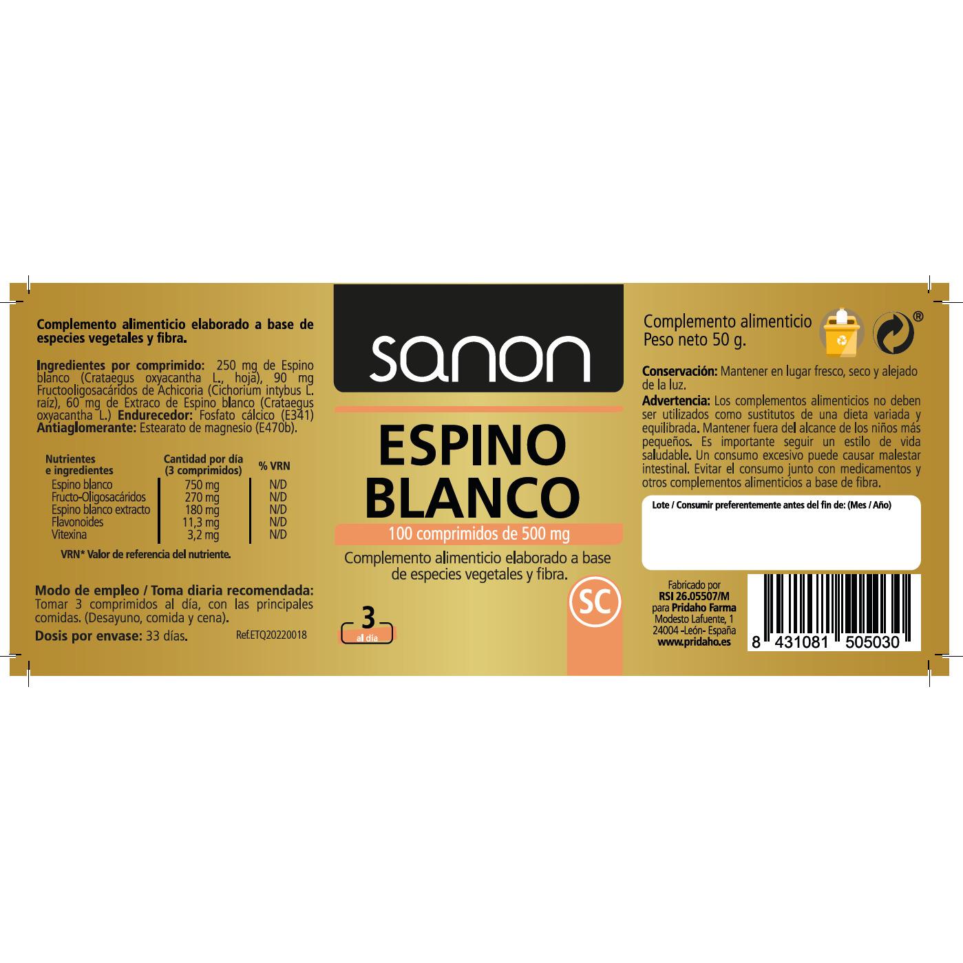 Espinheiro SANON 100 comprimidos de 500 mg