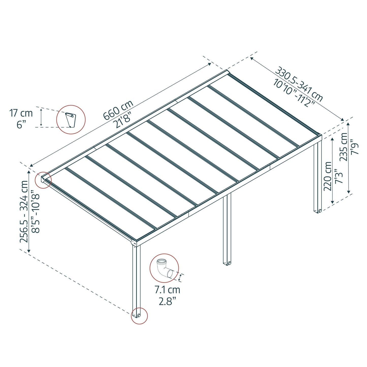 Pérgola anexa Stockholm 342x660 cm