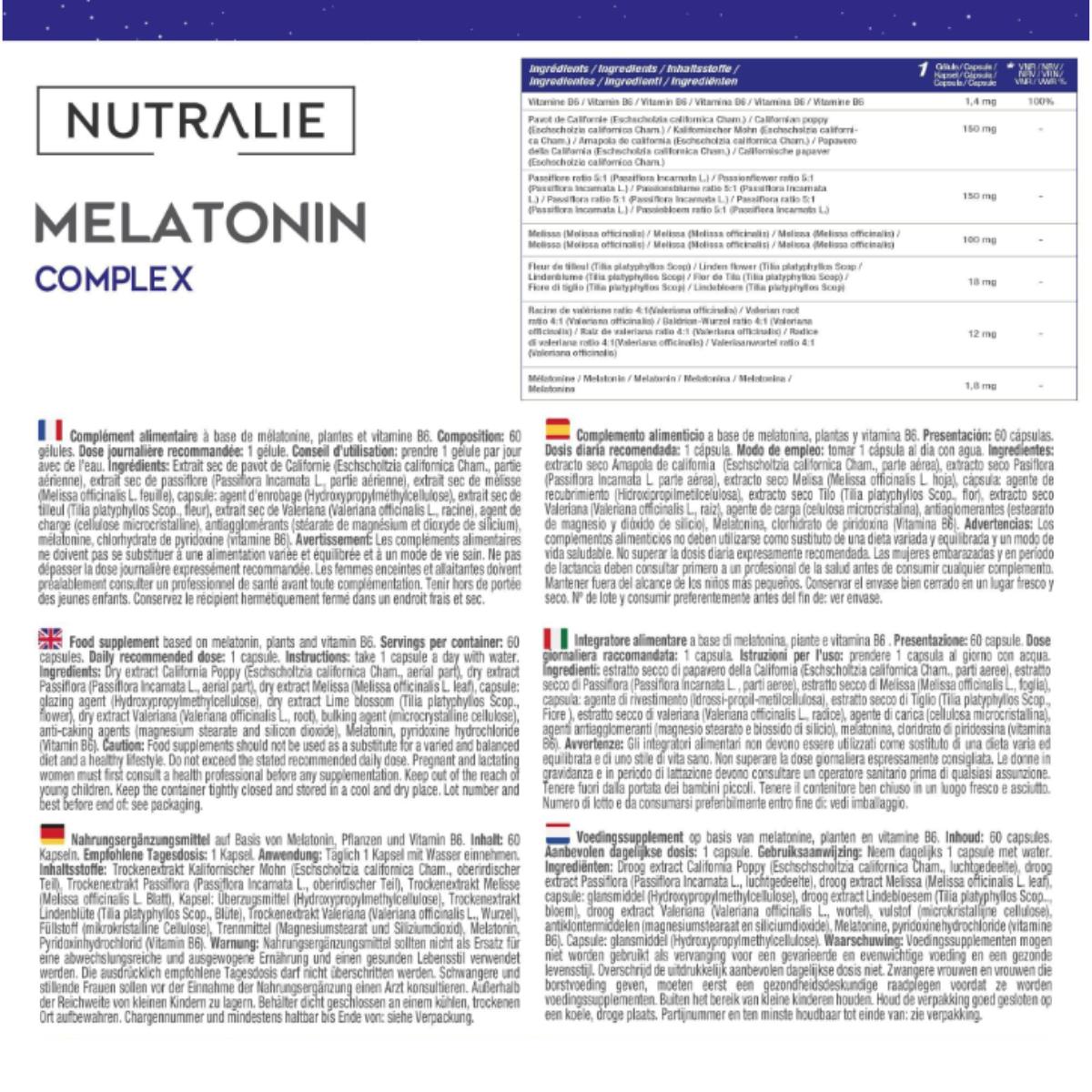 Melatonina com Maracujá + Raiz de Valeriana + B6 Nutralie 60 cápsulas