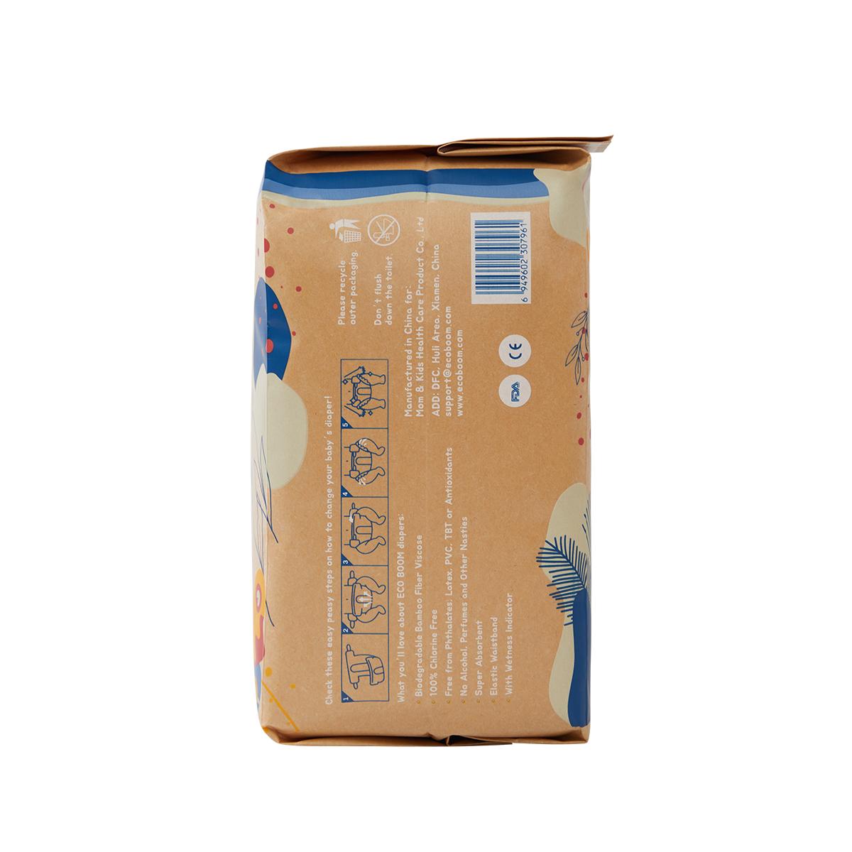 ECOBOOM - Fralda de Bambu Eco Boom. 70% biodegradável, hipoalergénica (tamanho 4/L 9-14 kg, embalagem de 8 saquetas, total de 240 fraldas)