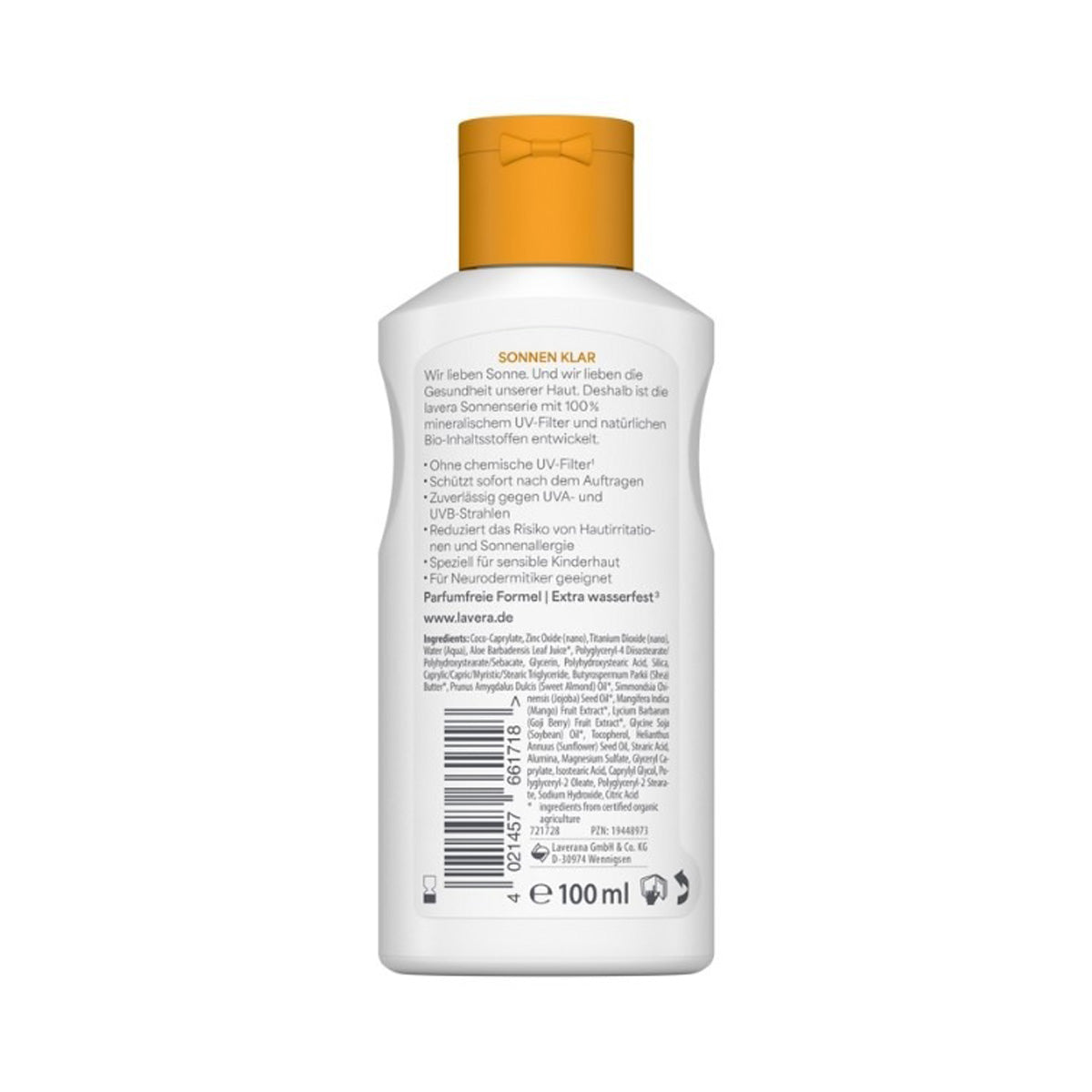 Lavera Sensitive Sun Lotion para Crianças FPS 50 com Vitamina E e Manteiga de Karité Biológica, 100 ml