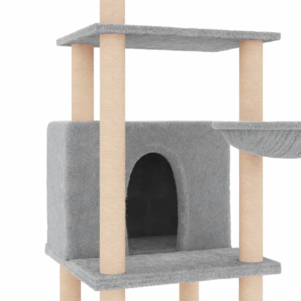 Rascador Para Gatos Con Postes De Sisal Gris Claro 132 Cm_5
