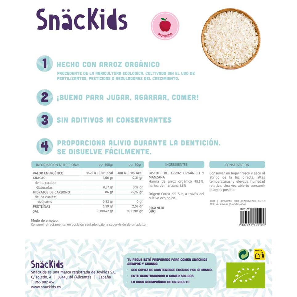 Lanche biológico para bebé +6 meses: Bolachas de arroz e maçã
