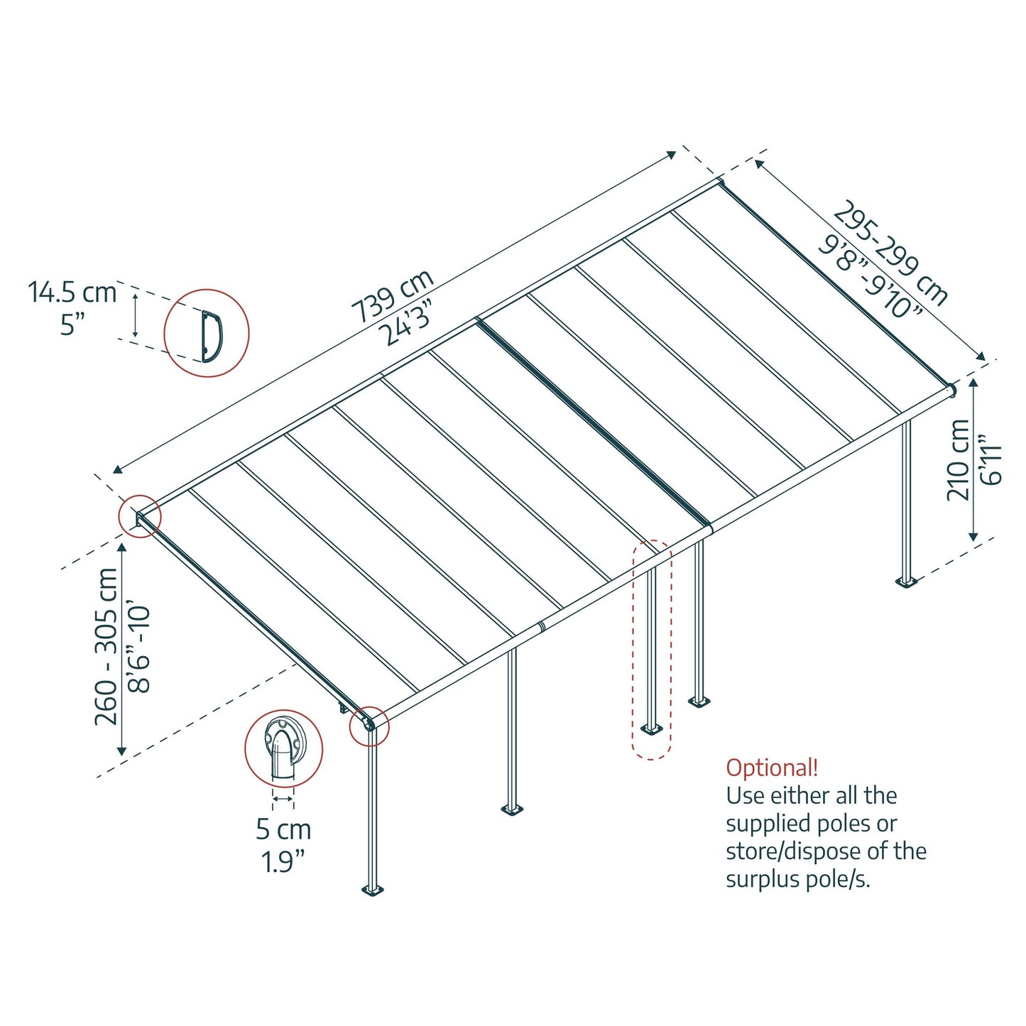 Pérgula anexa cinza Sierra 299x739 m