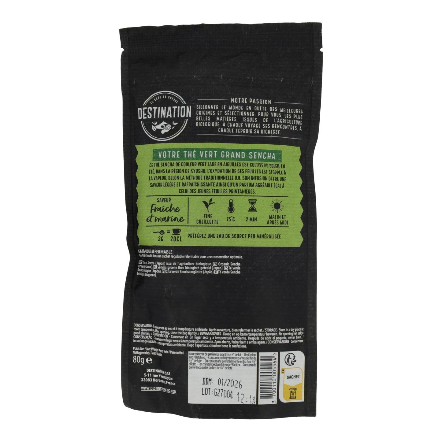 Chá verde Sencha Japão BIO Destination 80 g