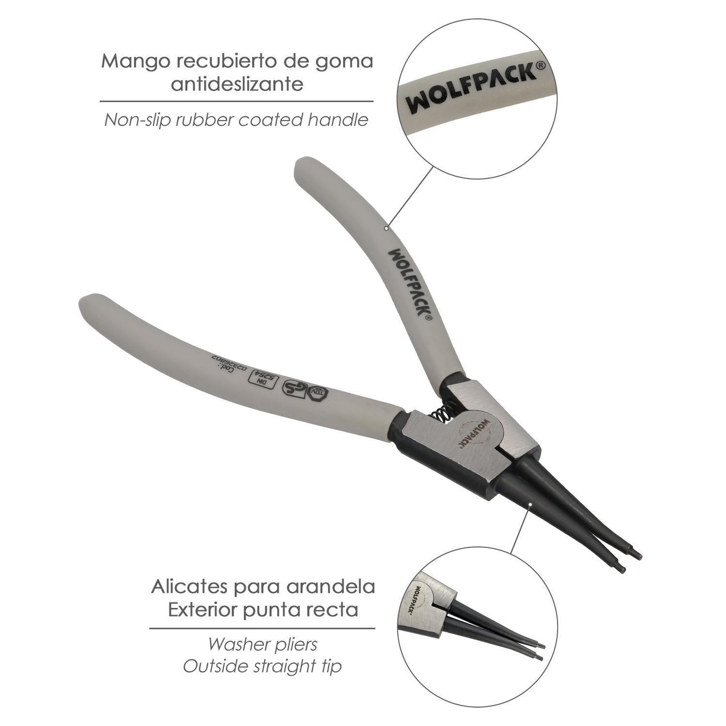 Alicates Arandelas Exteriores Recto 175mm. Acero Din 5254. Anillos De Presion, Anillos De Retención, Arandelas Circlips