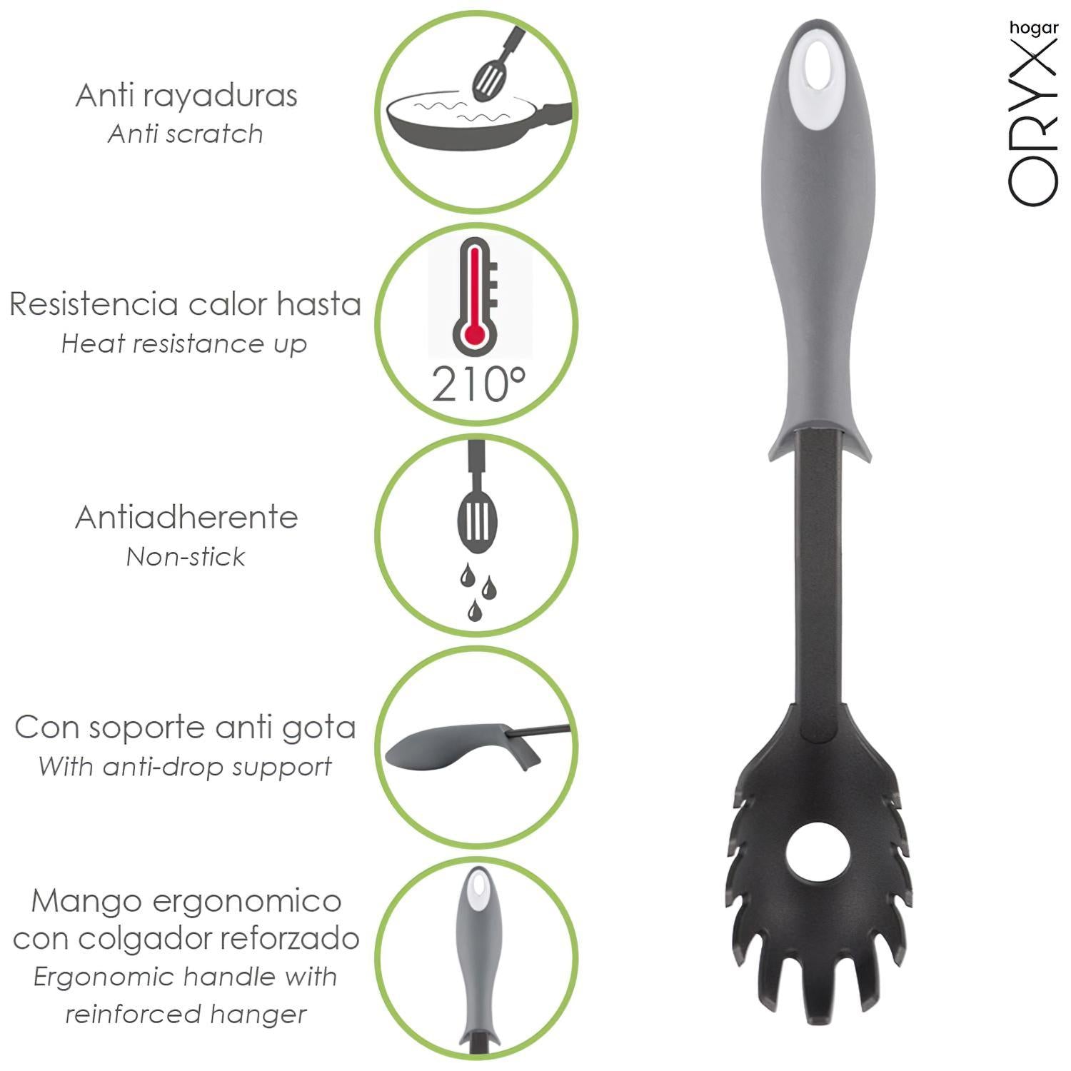 Servidor Espaguetis Nylon Con Mango Antigotas Engomado 31,5 X 6 Cm.