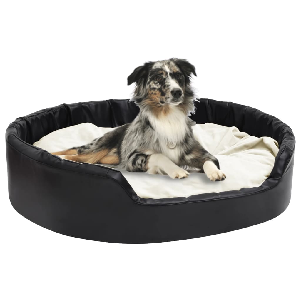 Vidaxl Cama De Perros Felpa Y Cuero Sintético Negro Beige 99x89x21 Cm_5